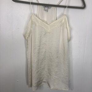 Nine West Babydoll Tank Slip Lace Neck Ivory Y2K Satin Feminine Womens M